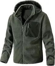 [Generic] Men's Fleece Hoodie Jackets Zip Up Heavyweight Sherpa Hooded Coat Sherpa Lined Cardigan Outwear Jacket, Military Green, Large