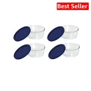 Versatile 4 Cup Glass Storage Containers with Long-Lasting Blue Plastic Lids