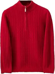 [Hamthuit] Men Half-Height Collar Thick Warm Pullover Half Zipper Sweater Solid Color Twisted Flower Knitted Sweater