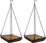 Hanging Bird Feeder Tray Metal Mesh Platform Seed Feeder with Durable Chains for