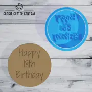 Happy 18th Birthday Cookie Cutter and Embosser - 6.5cm round