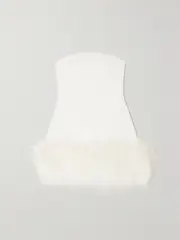 [Safiyaa] Safiyaa - Rowan Strapless Feather-trimmed Stretch-crepe Mini Dress - White - FR 38 FR 38 White