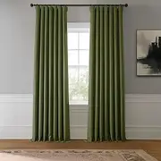 HPD Half Price Drapes Faux Linen Textured Room Darkening Curtains for Bedroom 96 Inches Long (1 Panel), 50W X 96L Curtains for Living Room Home Decor, Tuscany Green