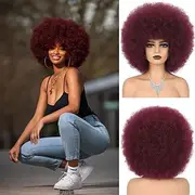 Hair Red Afro Wigs for Black Women Glueless Wear and Go Wig 10 Inch Curly Afro Wigs Burgundy Synthetic Puff Wigs for Daily Party Cosplay Costume Hallowee Use H