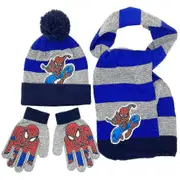 3pcs Kids Boys Girls Spiderman Spider-man Fall Winter Warm Knitted Beanie Hat Scarf Gloves Set 3-8 Years -NMAOV Grey Dark Blue