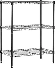 Amazon Basics 3-Shelf Adjustable, Heavy Duty Storage Shelving Unit (113 Kilograms loading capacity per shelf), Steel Organizer Wire Rack, Black (59 x 34 x 76, LxWxH) cm