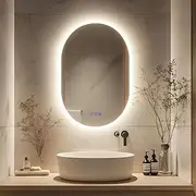 Kasloglow Oval Bluetooth LED Bathroom Mirror 500 x 700 mm 3 Colour Dimmable Lights Demister Touch Switch Illuminated Wall Mounted Vanity Mirror (19.69x27.56 Inch)