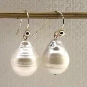 14kt Yellow Gold Fish Hook Baroque White Large Pearls Dangle Earrings TPJ