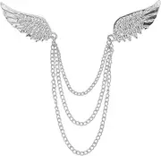 [DUUDAH] Shirt Brooches Safety Pins Shawl Collar Clip Bow Tie,Rhinestone Angel Wing Chain Tassel Brooch Suit Lapel Pin Shirt Collar Accessories Brooch for Men (Color : Type B Silver)