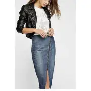 Free People One Teaspoon Reformer High Waist Denim Moto Zip Skirt Size 25 Y2K