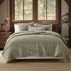 Cotton Quilt King, Green Stone-Washed Velvet Comforter 3-Pieces Oversized Kin...