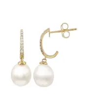 14K 0.11 ct. tw. Diamond 8-9mm Pearl Earrings