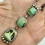 Navajo Natural Turquoise 20" Bar Drop Necklace Sterling Signed A Largo 21.6g