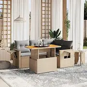 Patio Furniture Sets 5 Piece Garden Sofa Set with Cushions Beige Poly Rattan