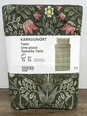 Ikea KARRDUNORT Twin Duvet Cover & Pillowcase Dark Green Flowers Bedding - NEW