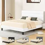 ALFORDSON Bed Frame Base Double Size with Headboard, Bed Platform Foundation with Boucle Fabric Upholstered for Mattress Topper, Harlene Series Boucle White