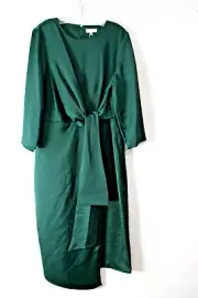 WAREHOUSE SATIN TWIST KNOT MIDI DRESS SIZE 12 DARK GREEN 100% POLY $105.00