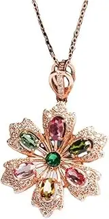 [KONGKNUANK] Necklaces For Women Jade pendant S925 Silver Gold-Plated with Natural Tourmaline Pendant Rainbow Flower Necklace Jade Necklace Pendant for Women Yoga Jade Neaklaces Genuine Jade Pendant for Women