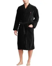 Polo Ralph Lauren Men's Kimono Cotton Velour Heavy Robe Black Size Small Medium