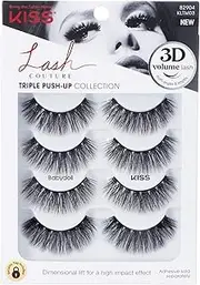 KISS Lash Couture Triple Push Up Collection Multipack, 3D Volume Reusable False Eyelashes with Triple Design Technology, Multi-Angles & Lengths, Contact Lens Friendly, Style ‘Babydoll’, 4 Pairs