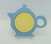 NIB Fiesta Copco Teapot Trivet Wood Ceramic Periwinkle Blue Sunflower Yellow