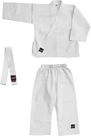[USI UNIVERSAL] Karate Dress, 417KB Bouncer Karate Dress, Including White Belt, Karate Uniform Made of Light Weight Poly Cotton, Twill Weave, Basic Cut, Elastic Waist, Woven Labels
