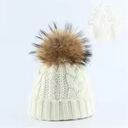 XAYTYKHBHDAU Velvet Wool Inner Cap Fur Pom-pom Hat Knit Girl Cap Warm Winter hat (Color : White, Size : Adult Size)