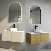 QLD 900 x 500mm Wide CETO Bellevue Fluted PVC Film Wood Grain Oak Vanity
