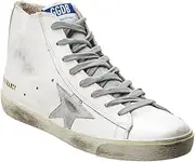 [Golden Goose] Women's Francy Leather Upper Suede Laminated Star Fashion Sneaker, White/Silver/Milk