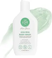 THE LOVE CO. AHA BHA Body Wash | 5% Glycolic, Lactic & Salicylic Acid | Gently Exfoliates, Fights Acne & Unclogs Pores | With Barrier-Boosting Ceramides | Sulphate-Free | Unisex | 350ml