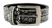 HAARLEM Men KUZE 16570 Leather Belt Croc Textured Black & White