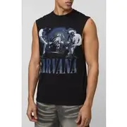 Mens Black Regular Fit Nirvana Drop Armhole License vest