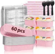 60 Pack Mini Loaf Pans with Lids and Spoons Sealing Sticker, Regular, Pink