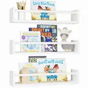 DelSol 3PCS Wood Floating Shelves Wall Nursery Book Shelves Book Shelf Wall Mounted for Kids-White