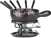 2.11-Quart Ceramic Fondue Pot Set for Cheese, Chocolate Melting Pot with 6 Fondu