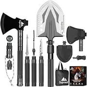 Survival Tactical Shovel Axe - High Carbon Steel Folding Entrenching Tool for Camping, Hiking - Carrying Pouch Included - Car Emergency Survival Gear