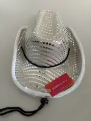 Adult White & Silver Cowboy Hat LED Light Up Party Hat- GlowSource