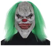 Evil Horror Clown Joker Sinister Creepy Mens Costume Latex Mask with Green Hair