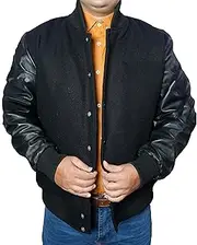 [YOHAAN LEATHERS] Mens Varsity Jacket Baseball Warm Wool Genuine Leather Arms Long Sleeves Letterman College Bomber Jackets