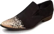 [Generic] Oxford for Men Formal Shoes Slip On StyleSuede Genuine Leather Two Tones Embossed Low Top Pointed Toe Flats Block Heel