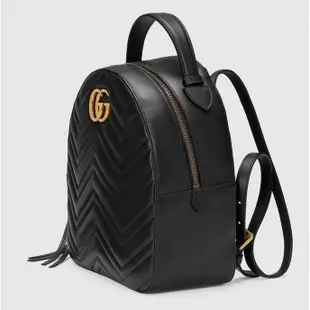 GUCCI GG Marmont ‎476671 黑色 牛皮 復古金 logo 後背包 全新現貨