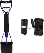 zolyet 18'' Long Handle Pooper Scooper with Garbage Bag & Bone-Shaped Storage Box Foldable Pet Pooper Scooper for Dogs & Cats Blue