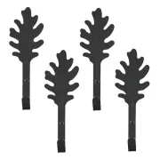 Black Wrought Iron Leaf Shaped Wall Mount Hooks 5" L Pack of 4