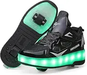 [EMDPBD] Unisex Kids Roller Skates Shoes USB Charging，LED Lights Up Trainers Double Wheels Retractable Technical Skateboarding for Boys Girls Ideal Gift,Black-1.5LittleKid