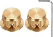 sourcing map 2Pcs Aluminium Potentiometer Knobs 1/4" Volume Tone Control Top Hat Knobs with L-Type Hexagonal Wrench for Guitar Instruments Audio Mixer Amplifier Gold