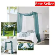 Set of 2 Elegant White & Dusty Blue Canopy Bed Curtains for Stylish Bedrooms