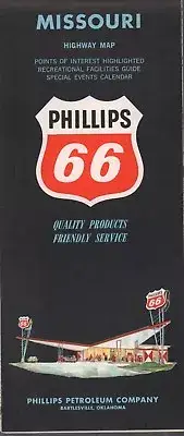 1963 Phillips 66 Road Map: Missouri Highway Map NOS