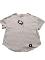 Under Armour Project Rock Easy Go Over Button Shirt Womens Medium Beige $80