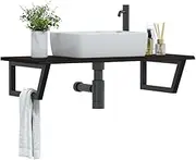 Wall Mounted Basin Shelf, Floating Oak Wood Countertop for Bathroom Vanity, Modern Steel Frame Sink Top, Space-Saving Design
