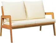 vidaXL Acacia Wood Outdoor Sofa - Modern Patio Bench with Cream Cushions, Fits Living Room/Patio/Garden/Balcony - Durable, Stylish, Easy to Maintain, Seating Capacity 2, 65x115x71cm